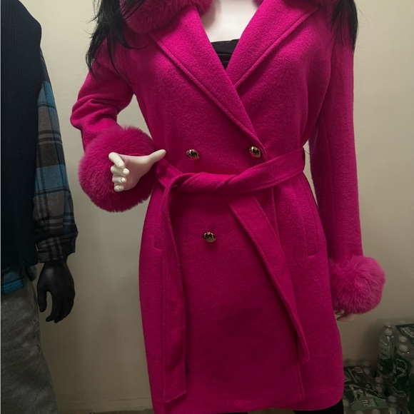 Women's Pink Double-Breasted Coat - Picture 14 of 15